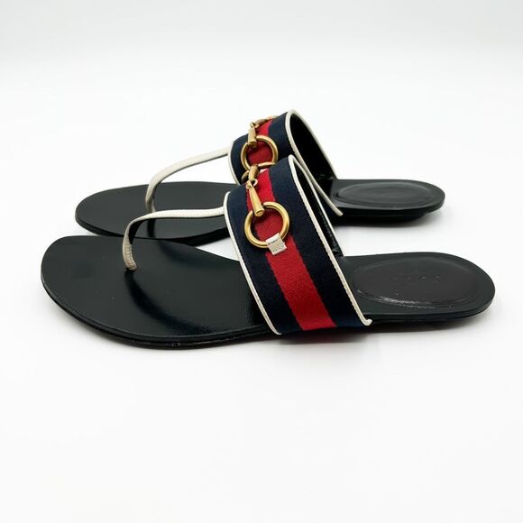 Gucci Horsebit Web Stripe Sandals Flip Flops Flats Slides 37, 7 - Picture 3 of 11